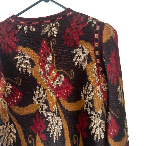 Adrienne Vittadini Vintage Medium Metallic Butterfly Open Front Cardigan Sweater - Picture 7 of 9